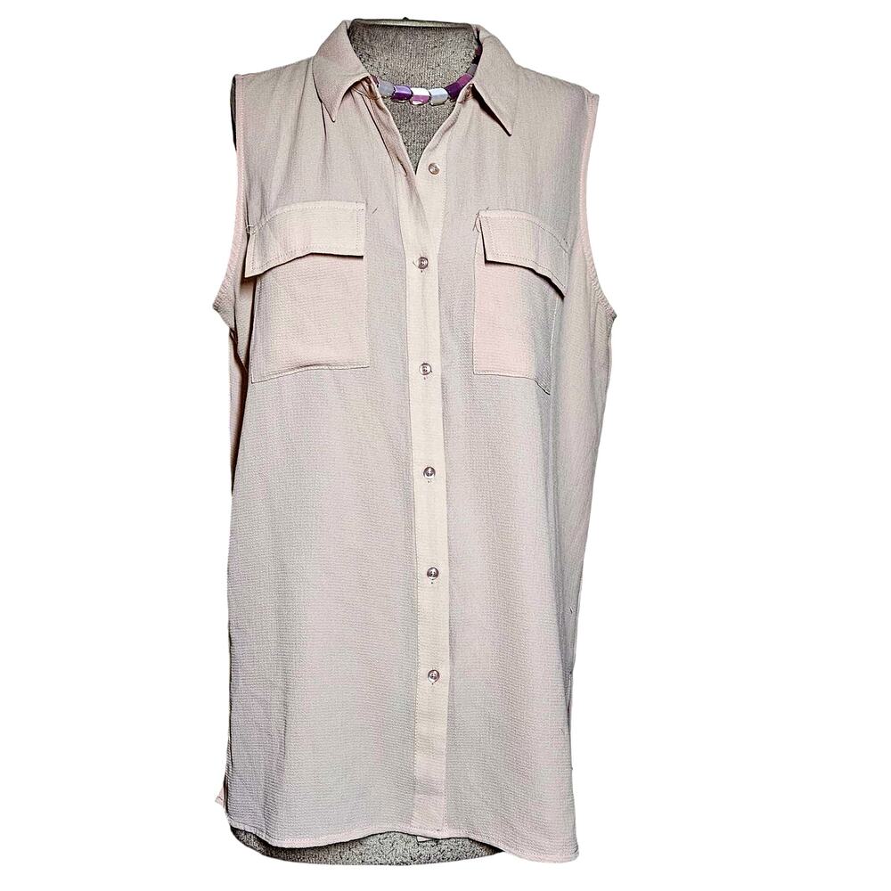 Adrianna Papell Cream Button Up Sleeveless Blouse Size Large